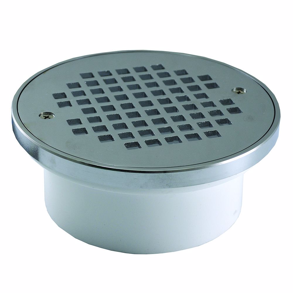 Jones Stephens D54137 4" General Purpose PVC Drain with 6" Chrome Plated Round Strainer with Ring