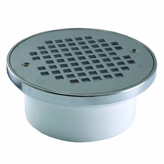 Jones Stephens D54137 4" General Purpose PVC Drain with 6" Chrome Plated Round Strainer with Ring