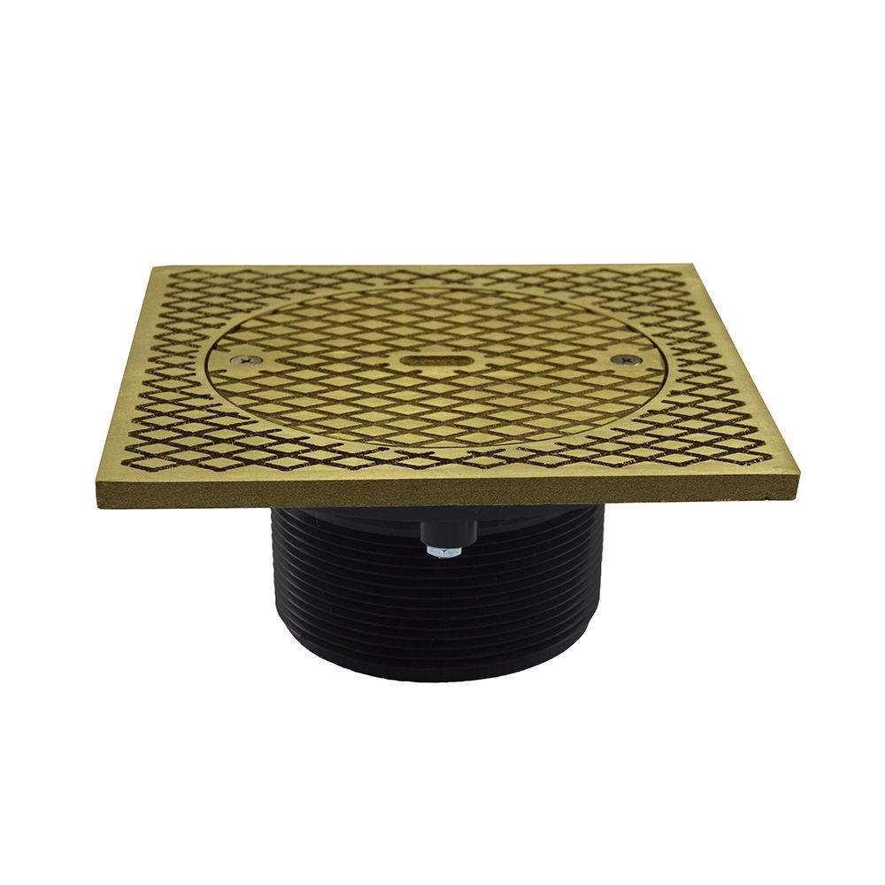 Jones Stephens D59910 3-1/2" Heavy Duty PVC Cleanout Spud with 7" Polished Brass Square Cover
