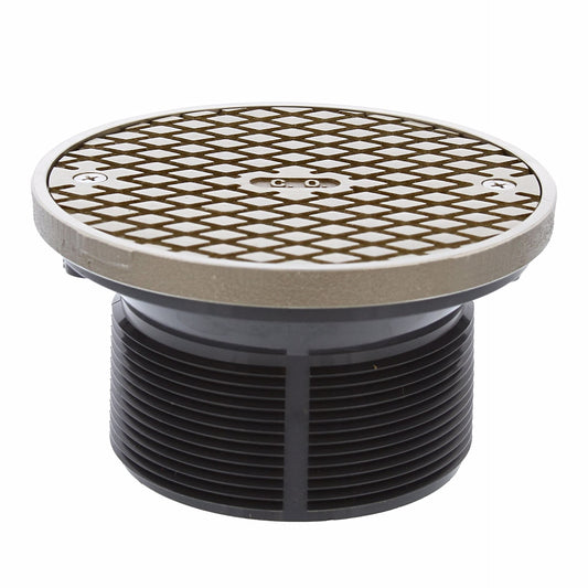 Jones Stephens D59946 3-1/2" PVC Cleanout Spud with 5" Nickel Bronze Cover with Ring