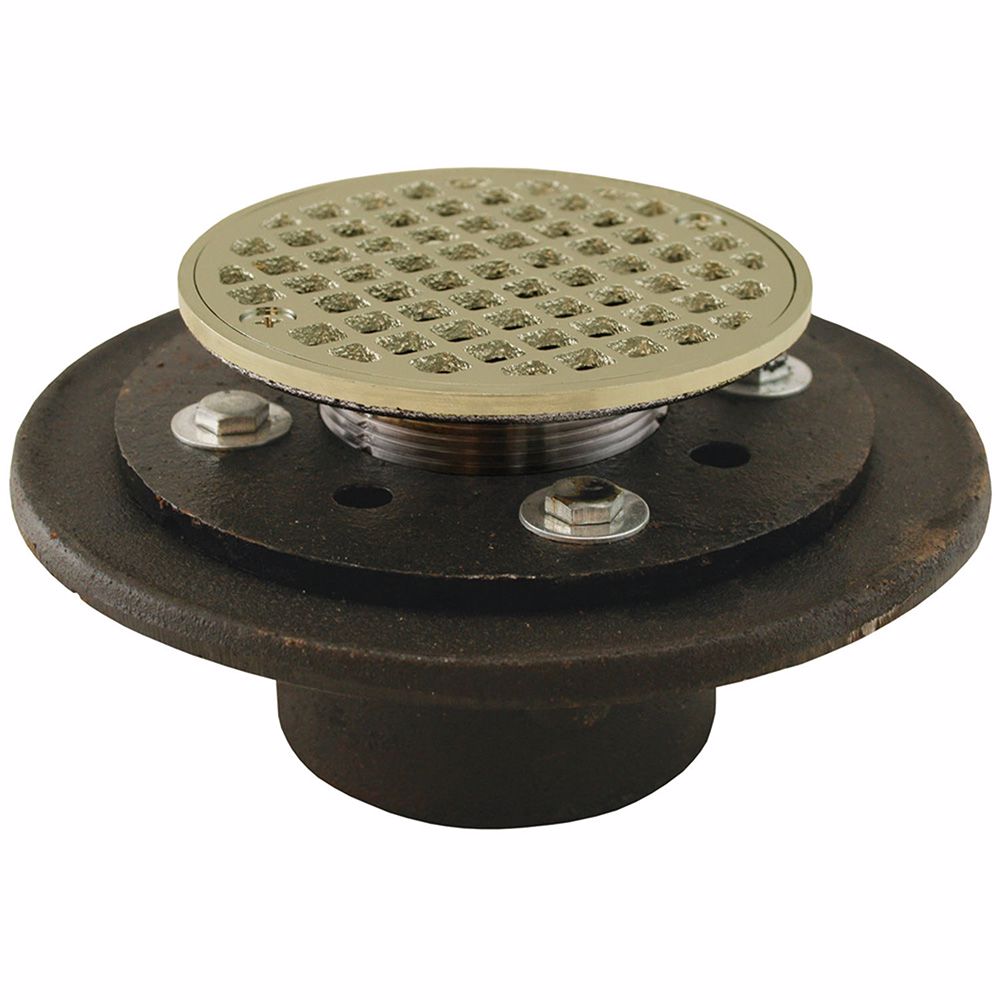 Jones Stephens D60202 2" Inside Caulk Shower/Floor Drain with 6-1/2" Pan and 4" Polished Brass Cast Round Strainer