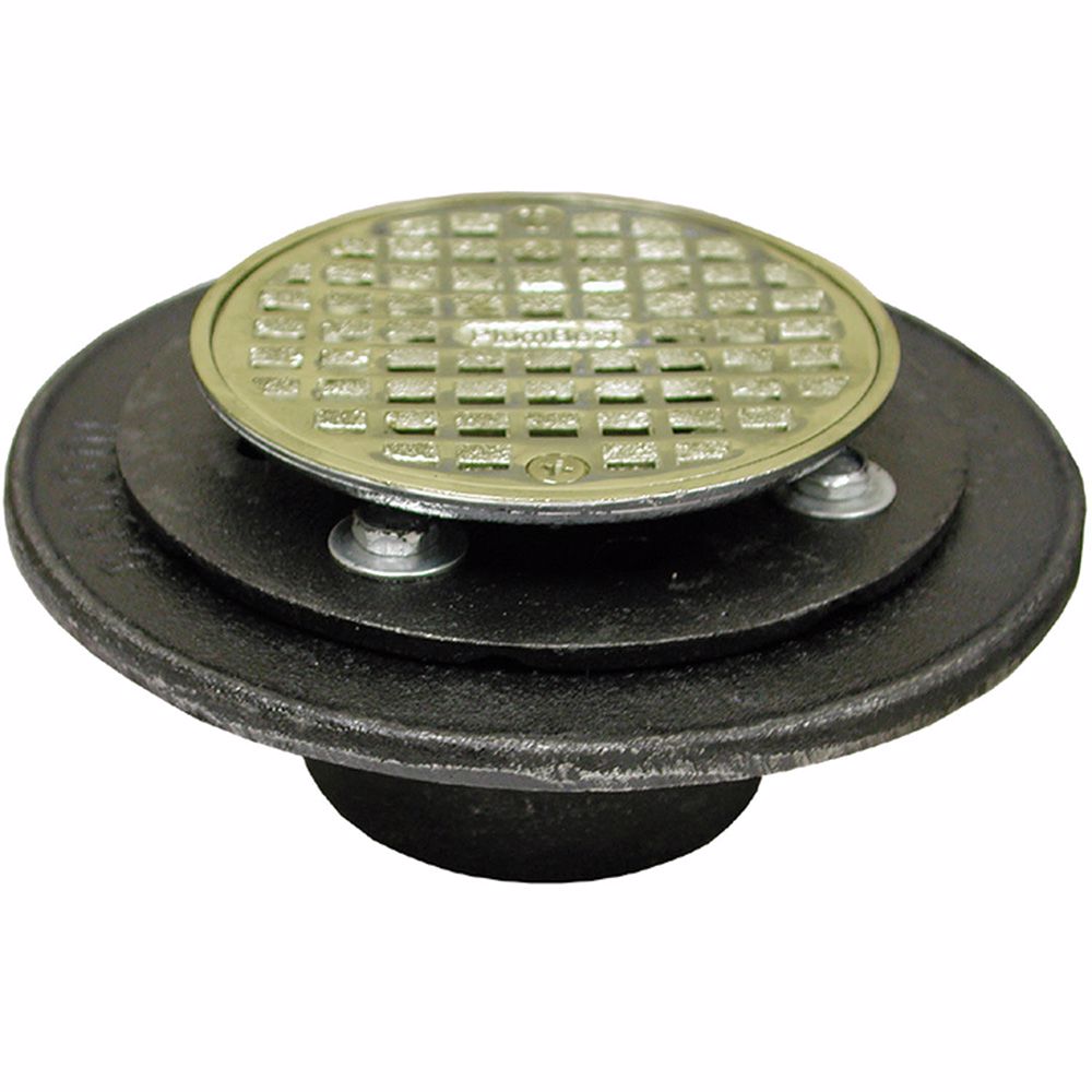 Jones Stephens D60204 2" FIP Shower/Floor Drain with 6-1/2" Pan and 4" Polished Brass Cast Round Strainer