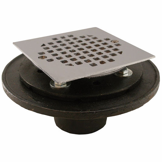 Jones Stephens D60400 2" Inside Caulk Shower/Floor Drain with 6-1/2" Pan and 4" Chrome Plated Cast Square Strainer