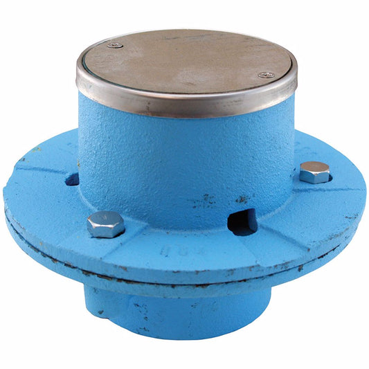 Jones Stephens D64202 2" IPS Code Blue EZ Test Shower Drain with 6" Base and 3-1/2" Stainless Steel Round Strainer