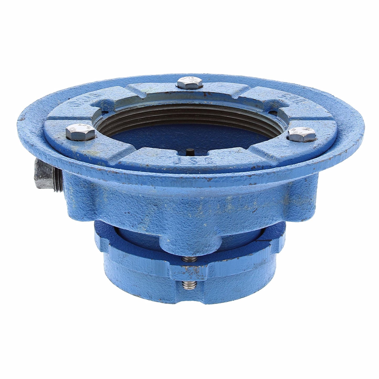 Jones Stephens D65400 2” Cast Iron No Caulk Floor Drain with 7” Pan and 4” Polished Brass Strainer