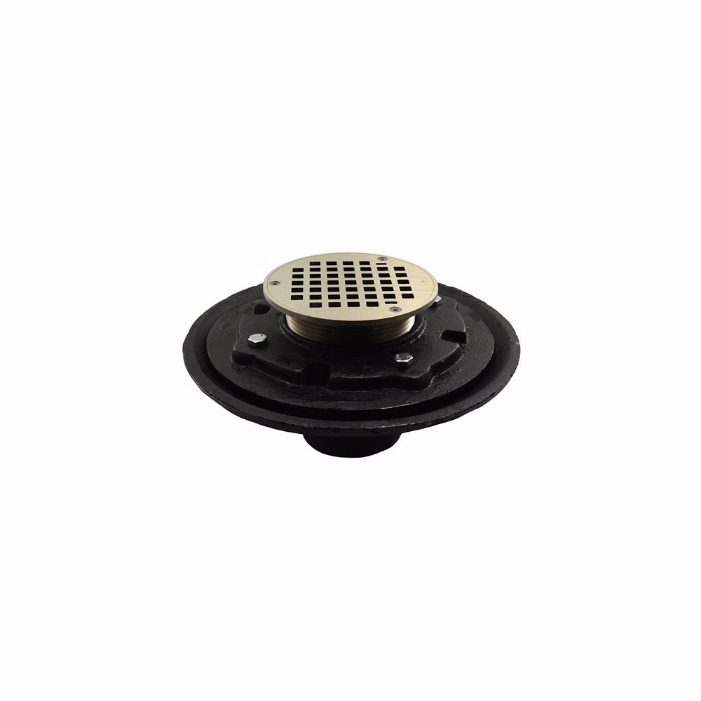 Jones Stephens D80118 4" Heavy Duty Inside Caulk Floor Drain/Shower Drain with 10" Pan and 5" Nickel Bronze Round Strainer - Height 4-1/2" - 6-1/2"