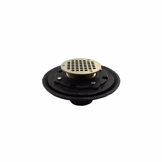 Jones Stephens D80118 4" Heavy Duty Inside Caulk Floor Drain/Shower Drain with 10" Pan and 5" Nickel Bronze Round Strainer - Height 4-1/2" - 6-1/2"