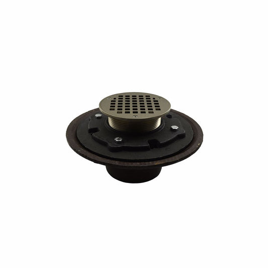 Jones Stephens D80119 4" Heavy Duty Inside Caulk Floor Drain/Shower Drain with 10" Pan and 6" Nickel Bronze Round Strainer - Height 4-3/4" - 6-3/4"