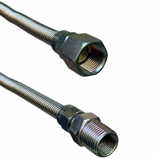 Jones Stephens G70055 3/8" OD (1/4" ID) X 72" Long, 3/8" Female Pipe Thread X 3/8" Male Pipe Thread, Uncoated Corrugated Stainless Steel Gas Connector