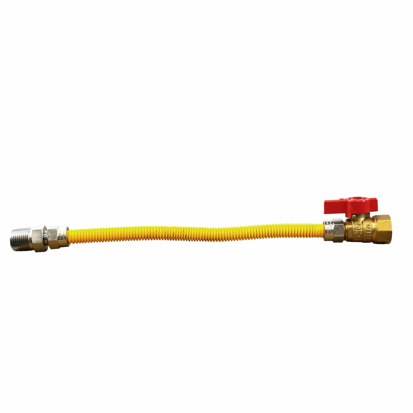 Jones Stephens G70201 3/8" OD (1/4" ID) Gas Connector Assembly, Yellow Coated, 1/2" MIP x 1/2" FIP Ball Valve x 12"