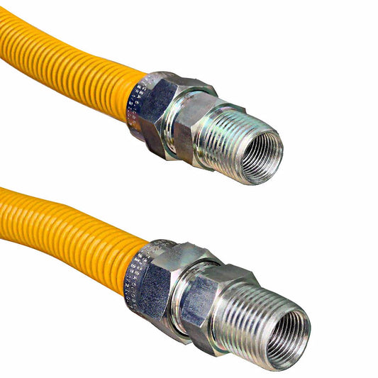 Jones Stephens G71100 5/8" OD (1/2" ID) X 12" Long, 3/4" Male Pipe Thread X 3/4" Male Pipe Thread, Yellow Coated Corrugated Stainless Steel Gas Connector