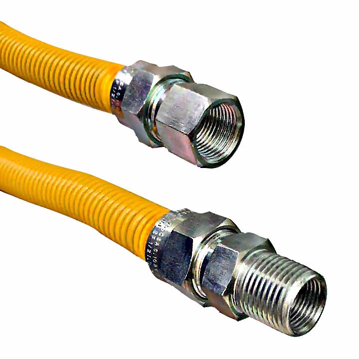 Jones Stephens G71116 5/8" OD (1/2" ID) X 18" Long, 1/2" Female Pipe Thread X 3/4" Male Pipe Thread, Yellow Coated Corrugated Stainless Steel Gas Connector