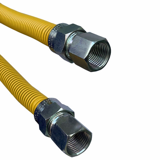 Jones Stephens G71124 5/8" OD (1/2" ID) X 24" Long, 3/4" Female Pipe Thread X 1/2" Female Pipe Thread, Yellow Coated Corrugated Stainless Steel Gas Connector