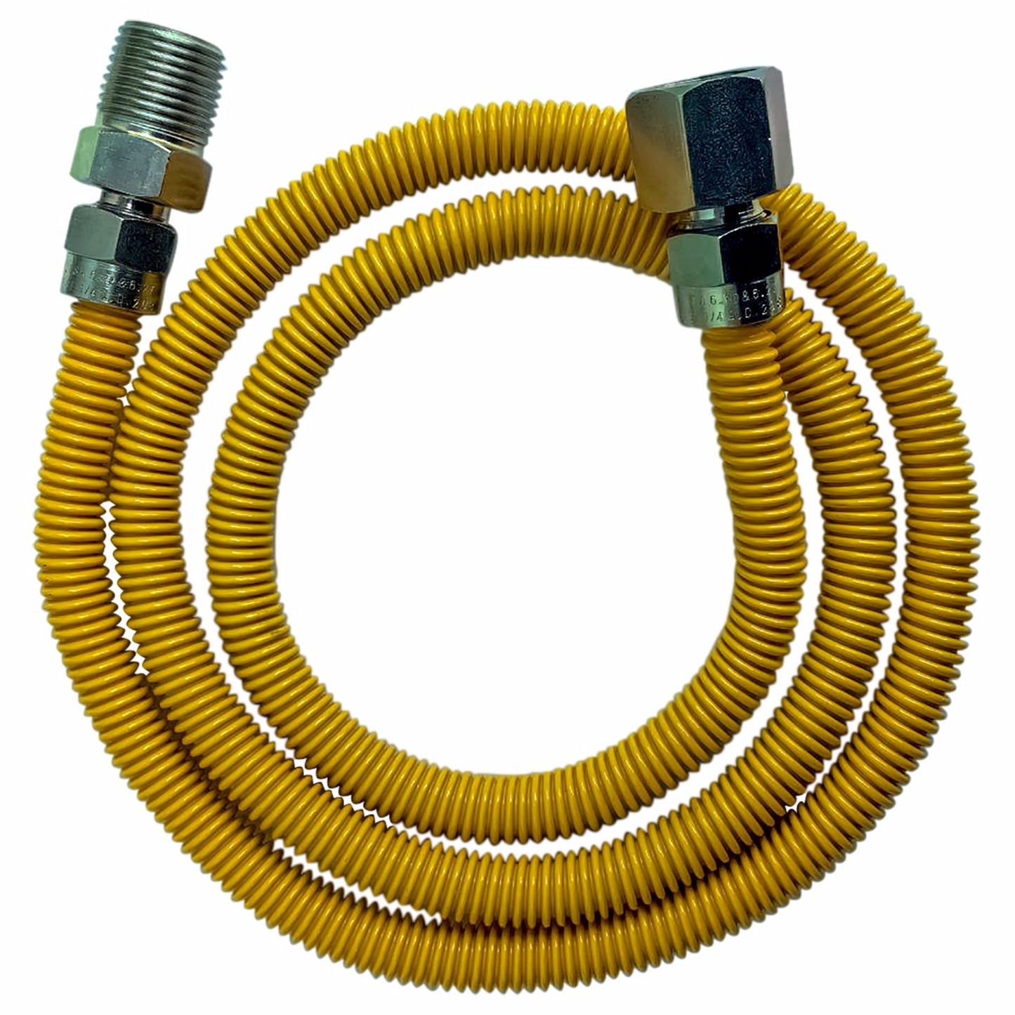 Jones Stephens G71168 5/8" OD (1/2" ID) X 60" Long, 3/4" Female Pipe Thread X 1/2" Male Pipe Thread, Yellow Coated Corrugated Stainless Steel Gas Connector
