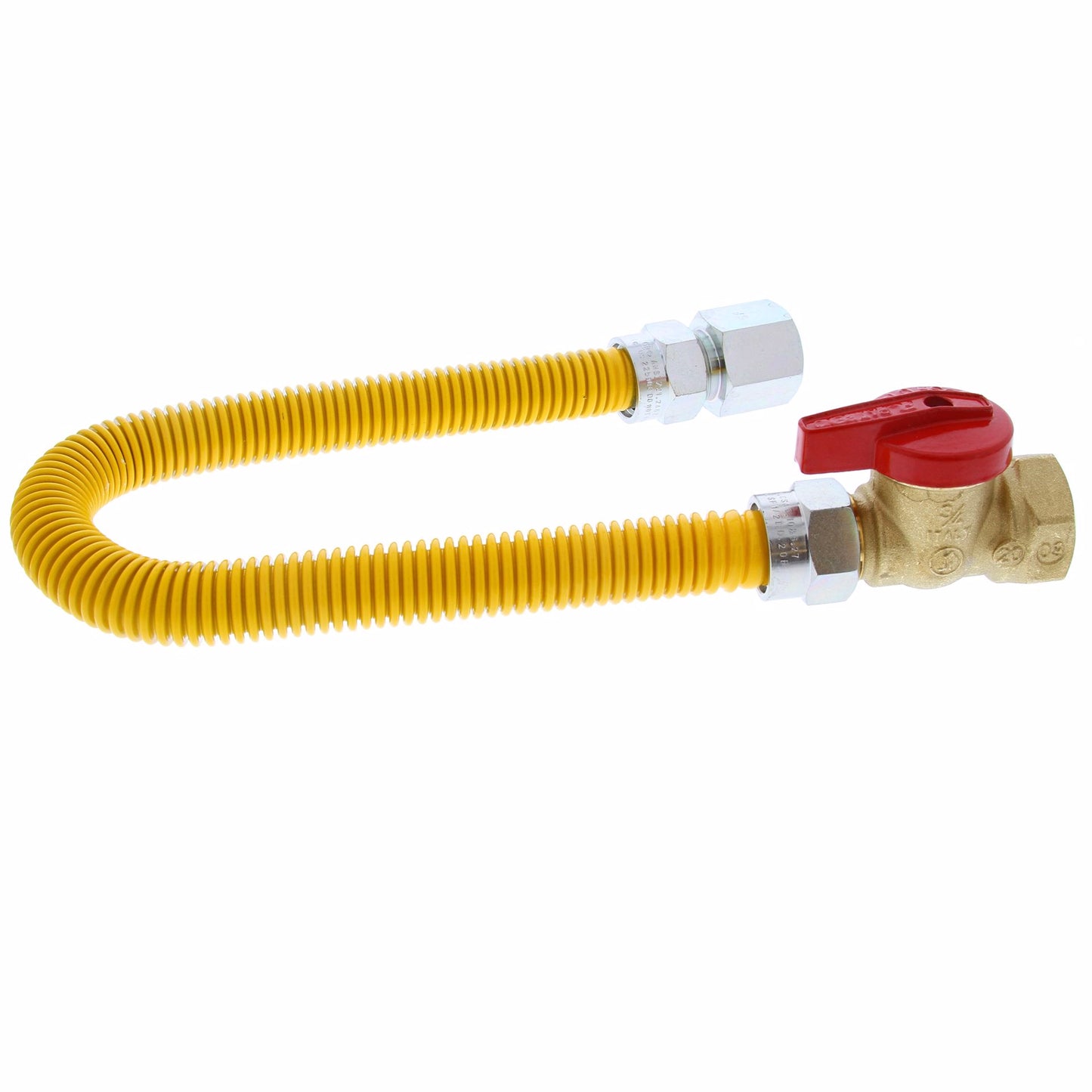 Jones Stephens G71207 5/8" OD (1/2" ID) Gas Connector Assembly, Yellow Coated, 1/2" MIP x 1/2" FIP Ball Valve x 12"