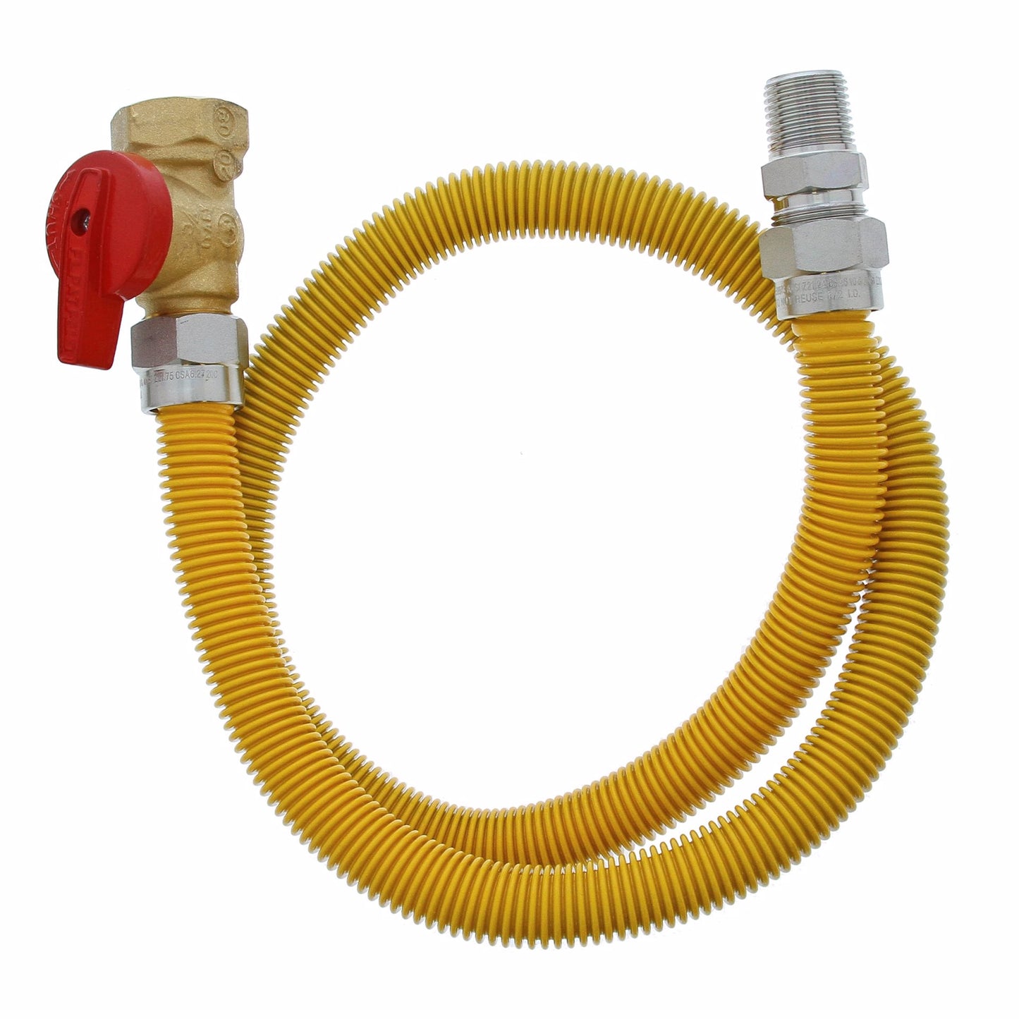 Jones Stephens G71221 5/8" OD (1/2" ID) Gas Connector Assembly, Yellow Coated, 1/2" MIP x 3/4" FIP Ball Valve x 24"