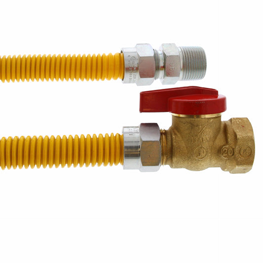 Jones Stephens G71228 5/8" OD (1/2” ID) Gas Connector Assembly, Yellow Coated, 3/4" MIP x 3/4" FIP Ball Valve x 30”