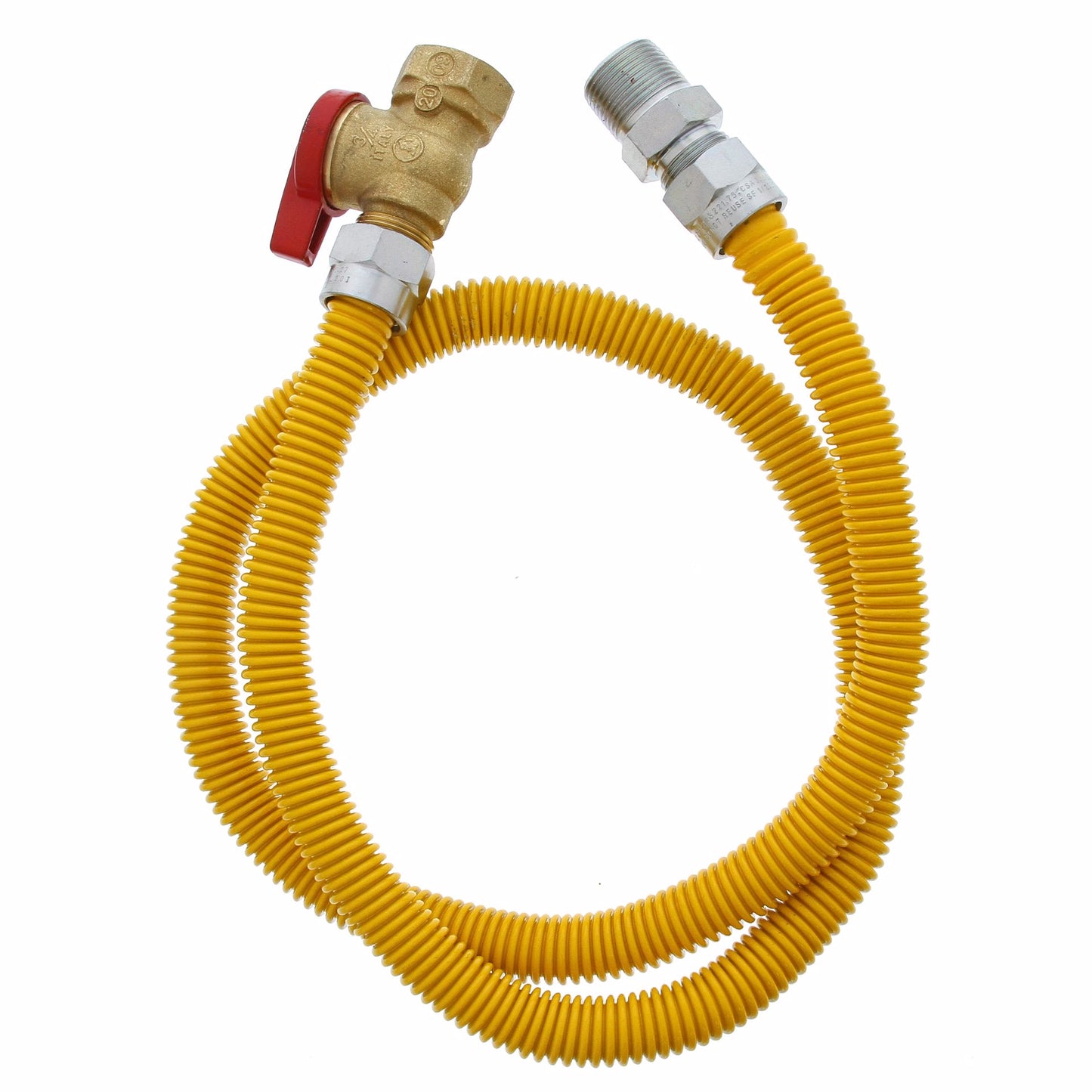 Jones Stephens G71228 5/8" OD (1/2” ID) Gas Connector Assembly, Yellow Coated, 3/4" MIP x 3/4" FIP Ball Valve x 30”