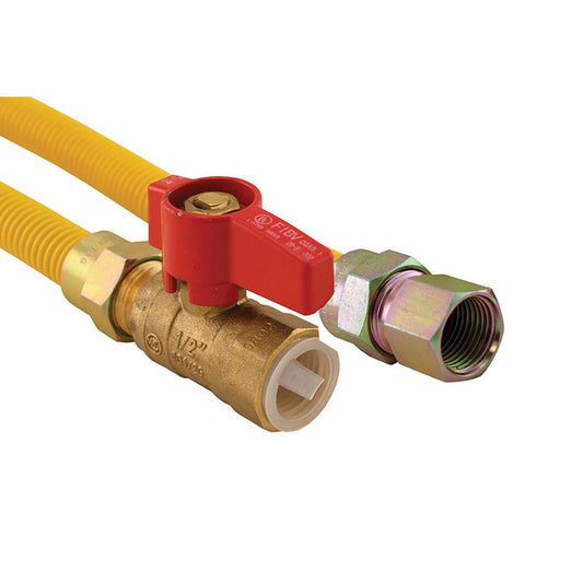 Jones Stephens G71316 5/8" OD (1/2" ID) X 24" Long, 3/4" Female Pipe Thread X 3/4" Female Pipe Thread Ball Valve, Yellow Coated Corrugated Stainless Steel Gas Connector Assembly