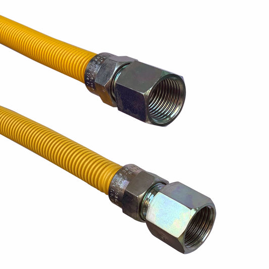 Jones Stephens G72112 1/2" OD (3/8" ID) X 18" Long, 1/2" Female Pipe Thread X 3/8" Female Pipe Thread, Yellow Coated Corrugated Stainless Steel Gas Connector