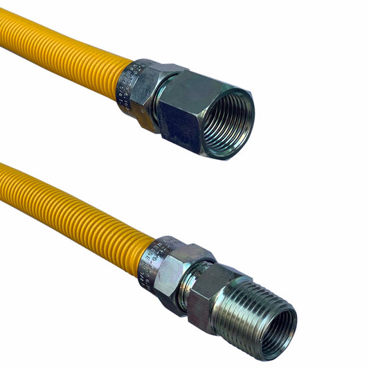 Jones Stephens G72123 1/2" OD (3/8" ID) X 24" Long, 3/8" Female Pipe Thread X 1/2" Male Pipe Thread, Yellow Coated Corrugated Stainless Steel Gas Connector
