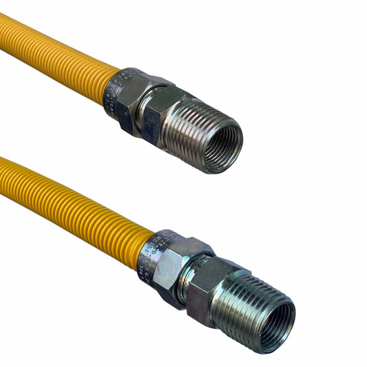 Jones Stephens G72141 1/2" OD (3/8" ID) X 48" Long, 1/2" Male Pipe Thread X 1/2" Male Pipe Thread, Yellow Coated Corrugated Stainless Steel Gas Connector