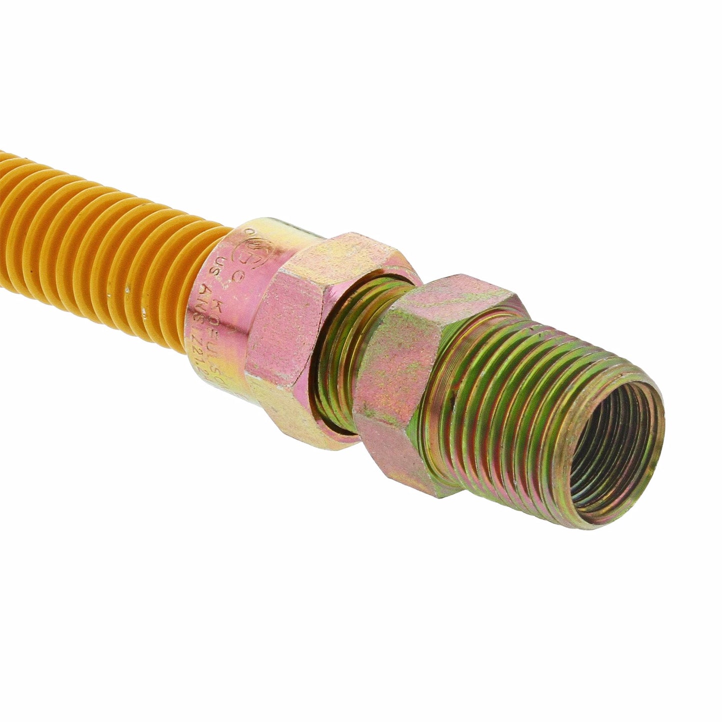 Jones Stephens G72305 1/2" OD (3/8” ID) Gas Connector Assembly, Yellow Coated, 1/2" MIP x 1/2" FIP Ball Valve x 18”
