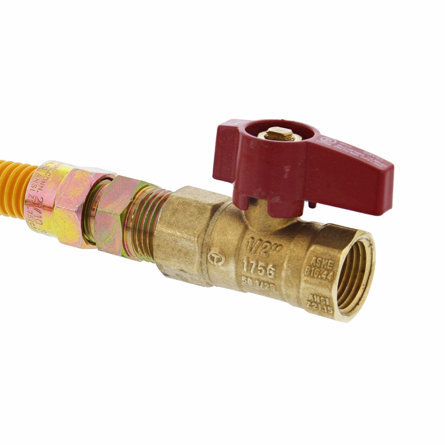 Jones Stephens G72305 1/2" OD (3/8” ID) Gas Connector Assembly, Yellow Coated, 1/2" MIP x 1/2" FIP Ball Valve x 18”