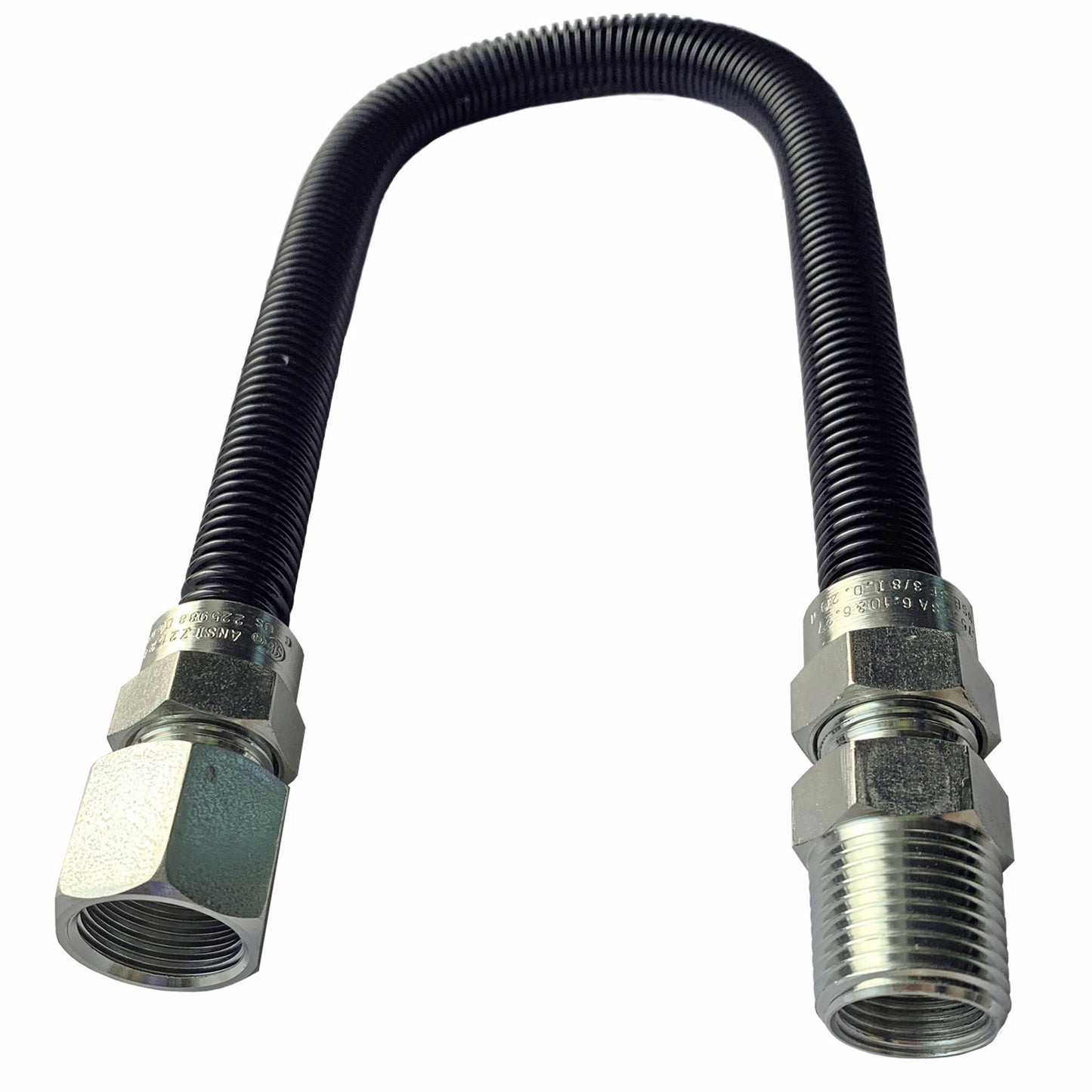 Jones Stephens G74129 1/2" OD (3/8" ID) X 30" Long, 1/2" Female Pipe Thread X 1/2" Male Pipe Thread, Black Coated Corrugated Stainless Steel Gas Connector