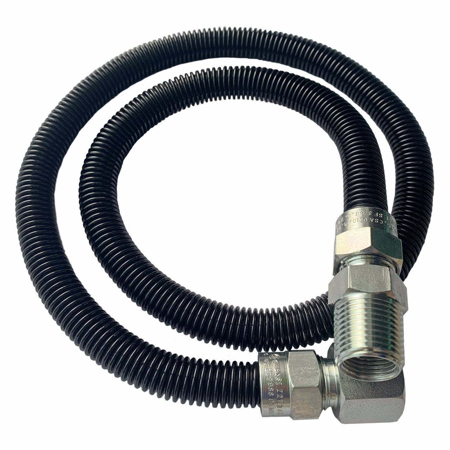 Jones Stephens G74137 1/2" OD (3/8" ID) X 36" Long, 1/2" Female Pipe Thread X 1/2" Male Pipe Thread, Black Coated Corrugated Stainless Steel Gas Connector