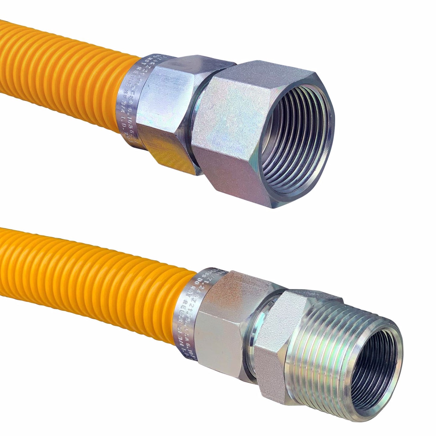 Jones Stephens G76005 1" OD (3/4" ID) X 12" Long, 1" Female Pipe Thread X 1" Male Pipe Thread, Yellow Coated Corrugated Stainless Steel Gas Connector