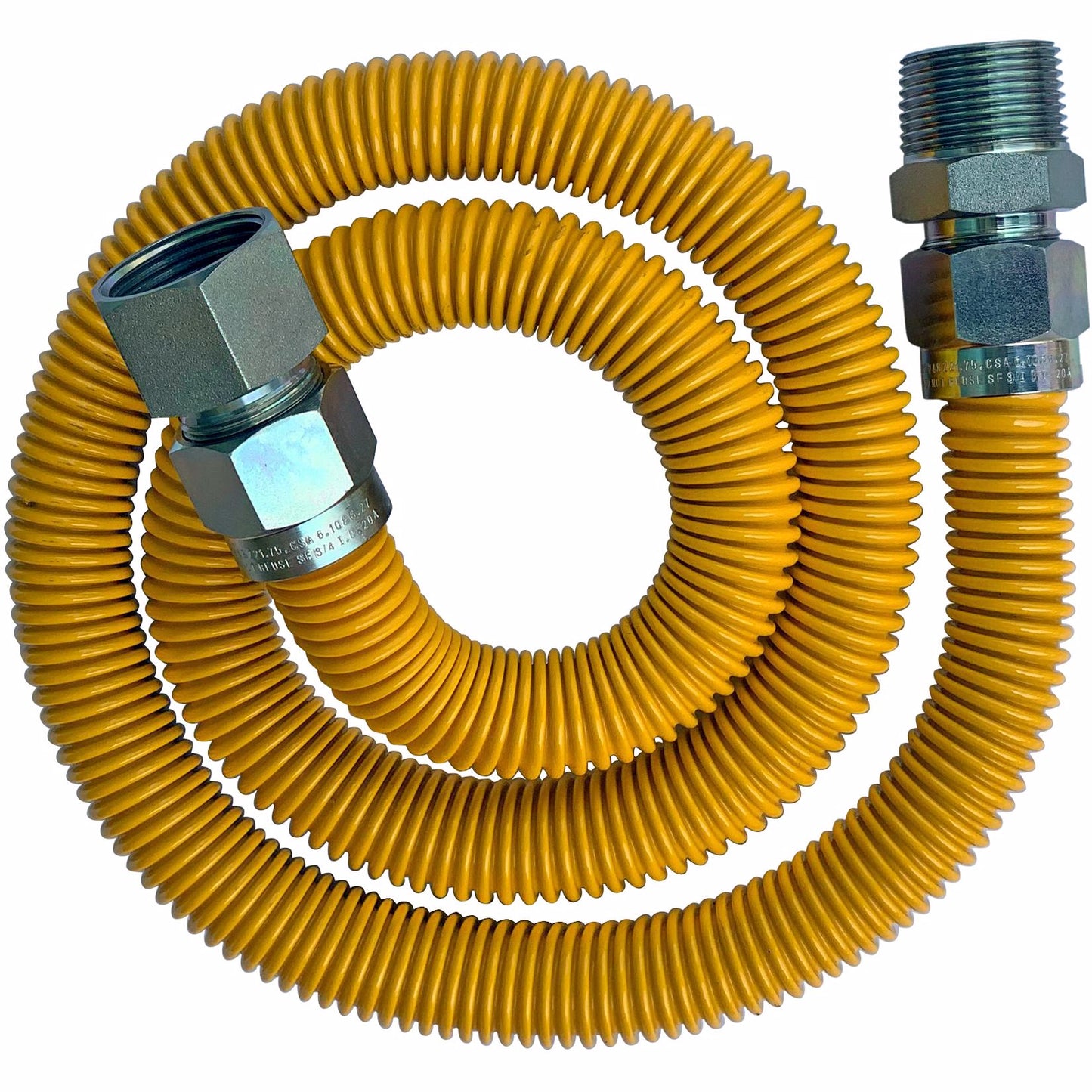 Jones Stephens G76045 1" OD (3/4" ID) X 36" Long, 1" Female Pipe Thread X 1" Male Pipe Thread, Yellow Coated Corrugated Stainless Steel Gas Connector