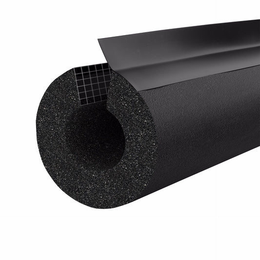 Jones Stephens I81418 4-1/8" ID (4" CTS 3-1/2" IPS) Self-Sealing Black Rubber Pipe Insulation with Overlap Tape, 1/2" Wall Thickness, 24 ft. per Carton