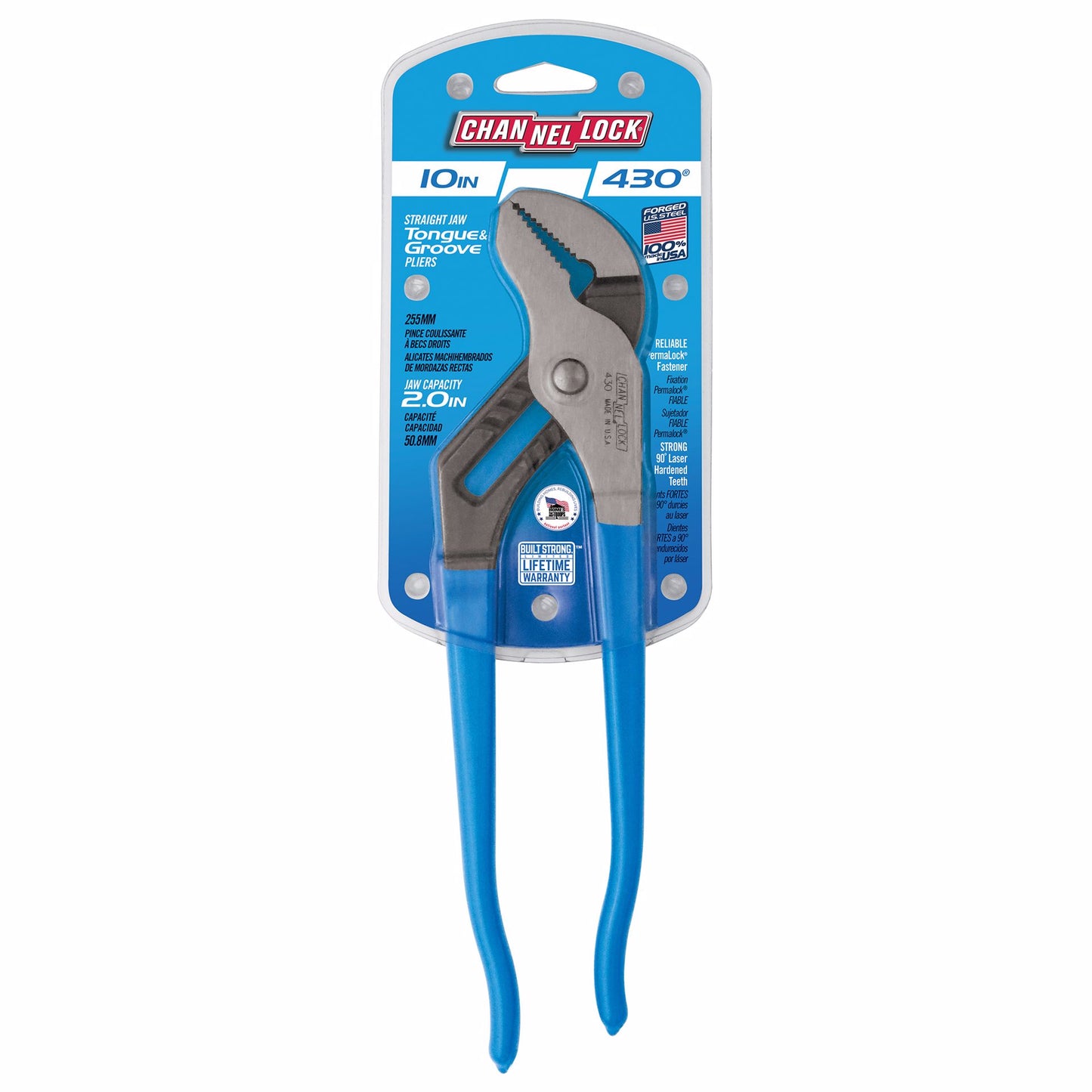 Jones Stephens J40403 10" Tongue and Groove Pliers, Channel Lock No. 430, 2" Capacity, # Adj. 7