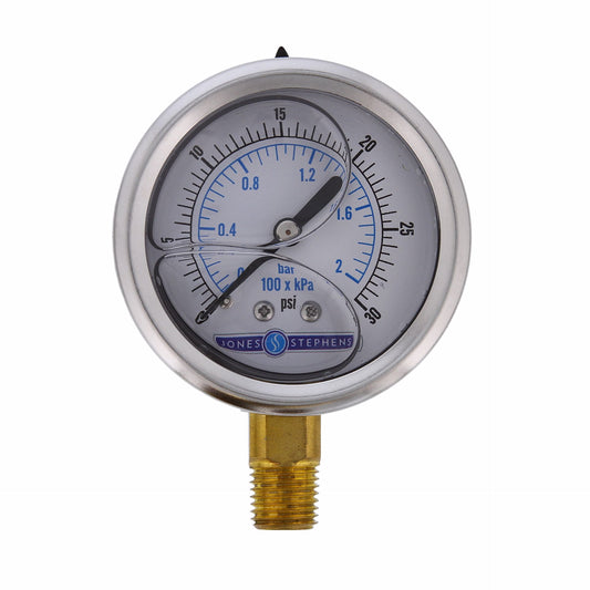 Jones Stephens J40553 2-1/2" 30 psi Liquid Filled Pressure Gauge