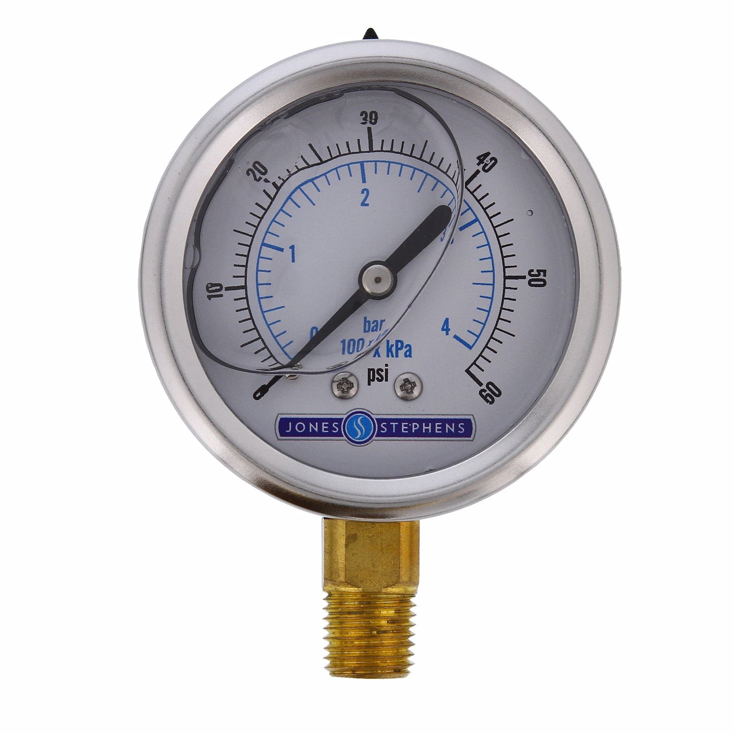 Jones Stephens J40554 2-1/2" 60 psi Liquid Filled Pressure Gauge