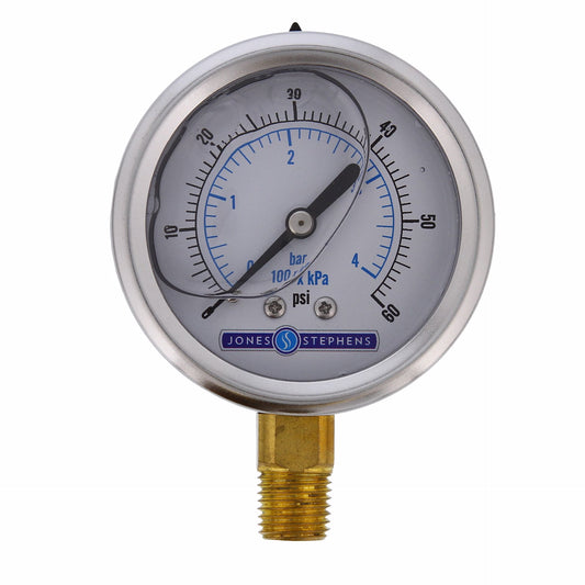 Jones Stephens J40554 2-1/2" 60 psi Liquid Filled Pressure Gauge