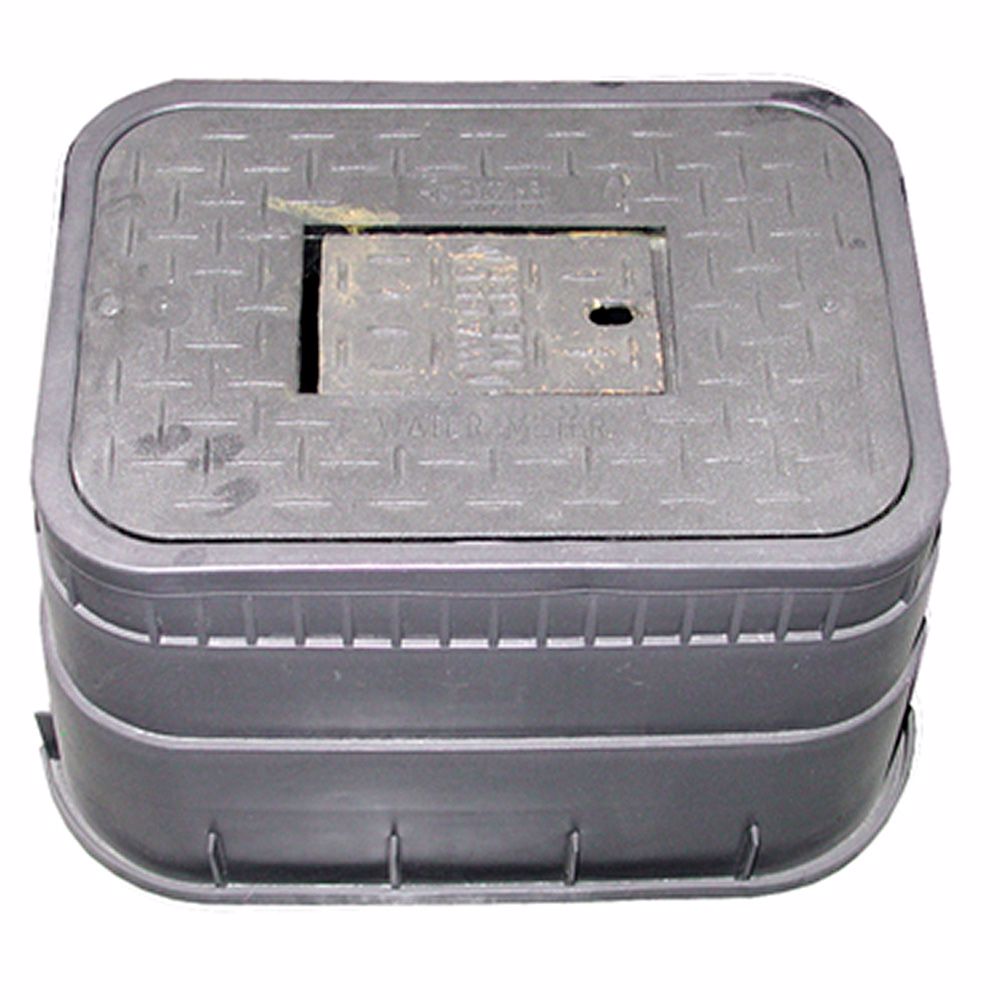 Jones Stephens M12004 12" Standard Meter Box with Plastic Lid and Black Cast Iron Reader Cover