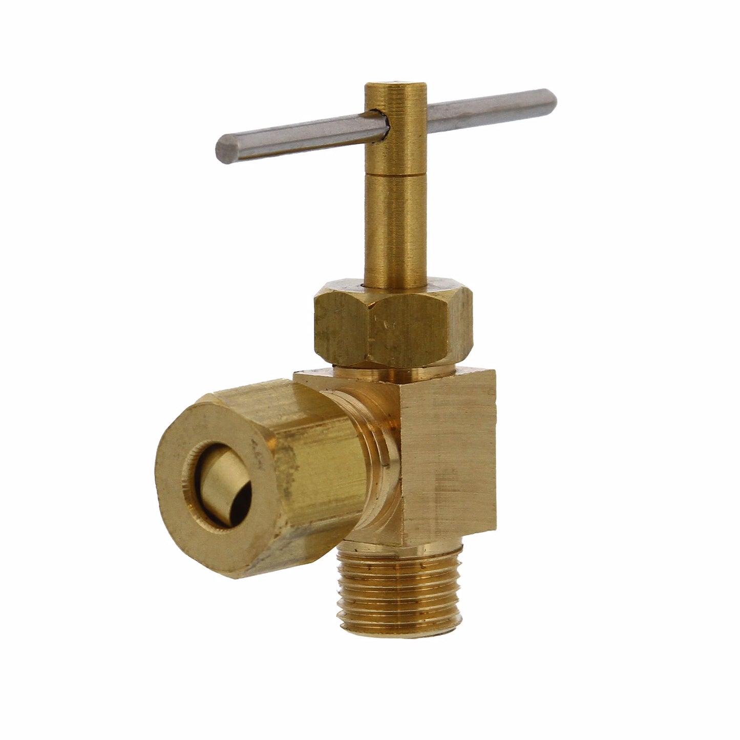 Jones Stephens N10442LF 1/4" OD Compression x 1/8" MIP Angle Needle Valve