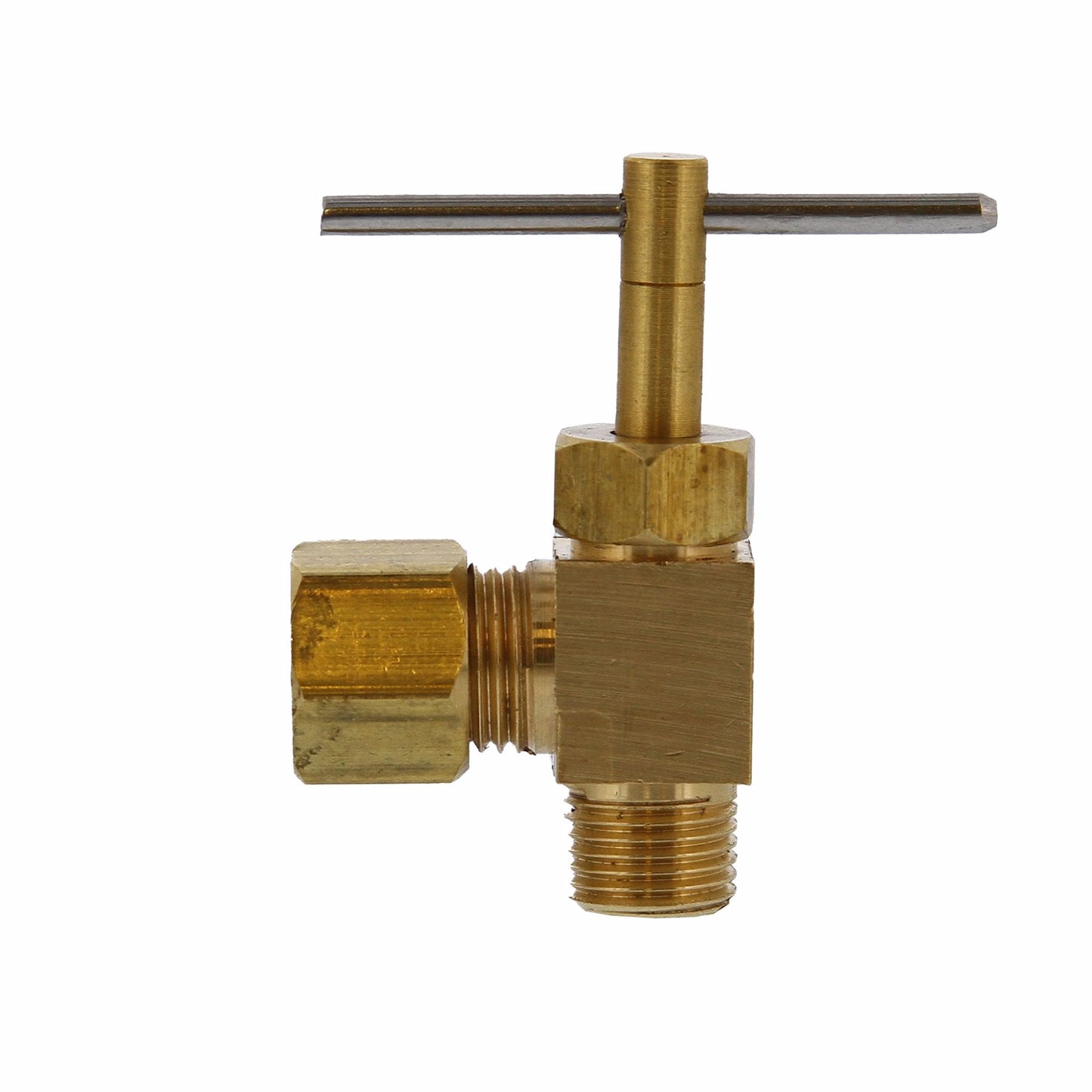 Jones Stephens N10442LF 1/4" OD Compression x 1/8" MIP Angle Needle Valve