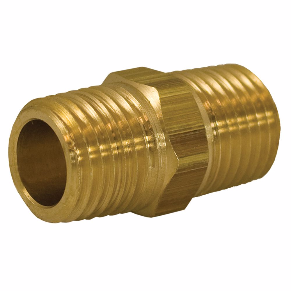 Jones Stephens P12342 1/4" x 1/8" Yellow Brass Hex Nipple