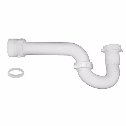 Jones Stephens P37100 1-1/2" White Plastic Slip Joint P-Trap with Solvent Weld Marvel Adapter and Clear Poly Washers