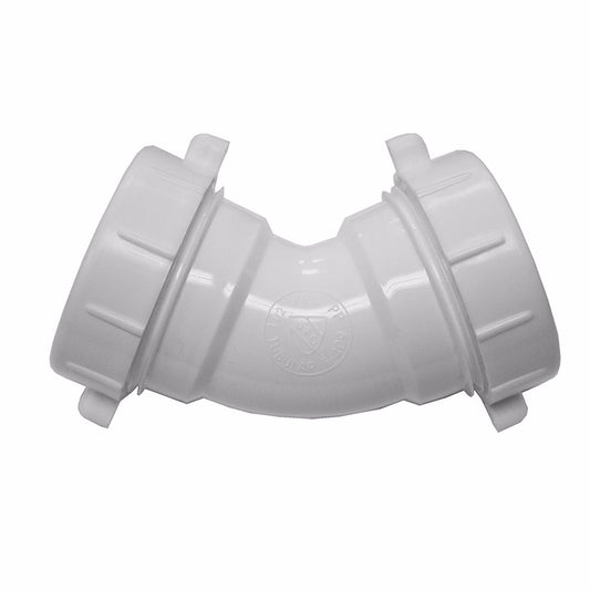 Jones Stephens P37445 1-1/2" White Plastic Double Slip Fitting 45° Elbow