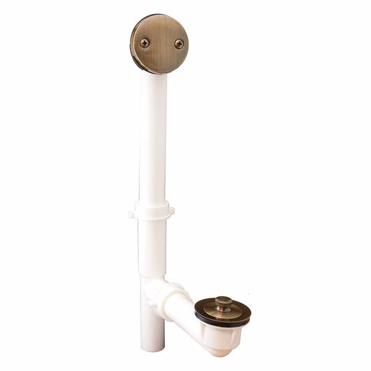 Jones Stephens P3750AB Antique Brass Two-Hole Lift and Turn Bath Waste Kit, Tubular Full Kit, PVC