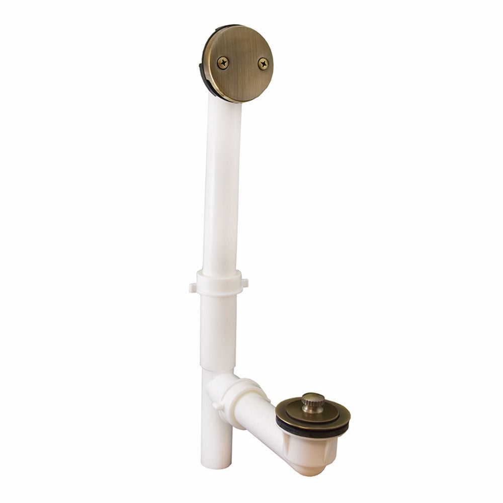 Jones Stephens P3751AB Antique Brass Two-Hole Friction Lift Bath Waste Kit, Tubular Full Kit, PVC