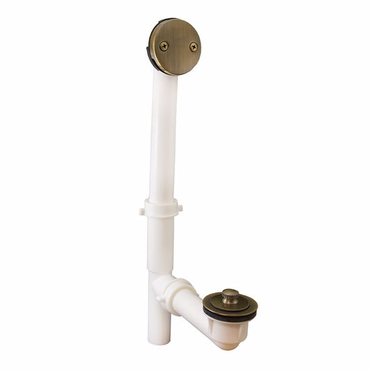 Jones Stephens P3751AB Antique Brass Two-Hole Friction Lift Bath Waste Kit, Tubular Full Kit, PVC