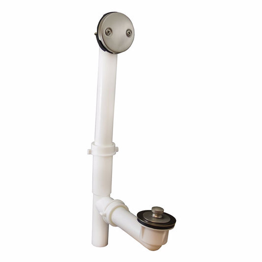 Jones Stephens P3751BN Brushed Nickel Two-Hole Friction Lift Bath Waste Kit, Tubular Full Kit, White Plastic