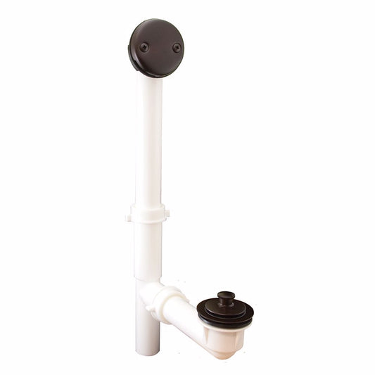 Jones Stephens P3751RB Oil Rubbed Bronze Two-Hole Friction Lift Bath Waste Kit, Tubular Full Kit, White Plastic