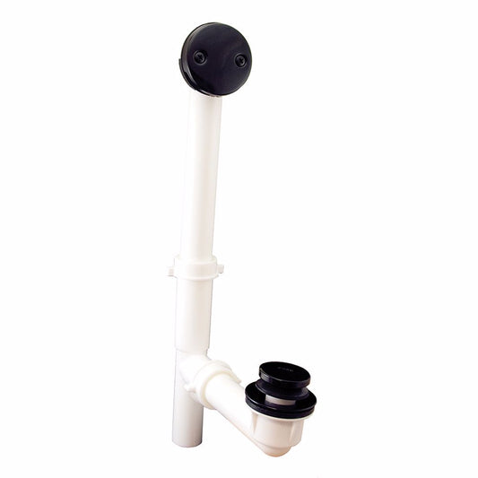 Jones Stephens P3752BL Black Two-Hole Toe Touch Bath Waste Kit, Tubular Full Kit, White Plastic
