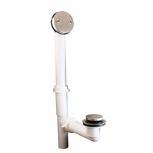 Jones Stephens P3752BN Brushed Nickel Two-Hole Toe Touch Bath Waste Kit, Tubular Full Kit, White Plastic